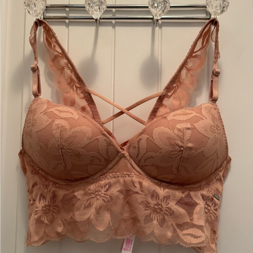 PINK Victoria's Secret Lace Floral Bralette - Peach